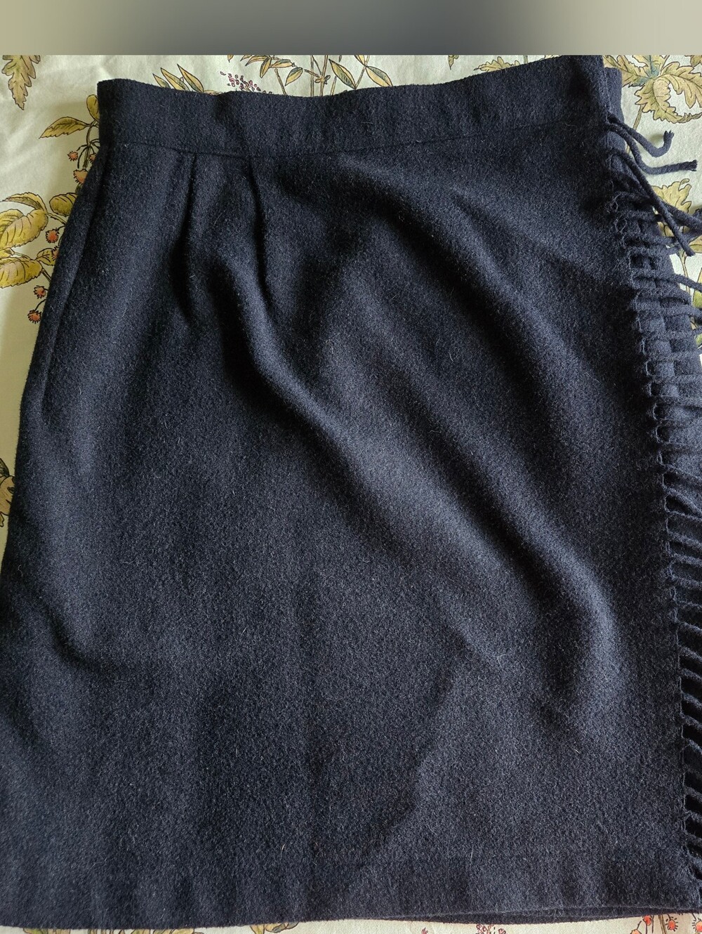 Jacob Navy Wrap Pencil Skirt with Side Fringe XS-S